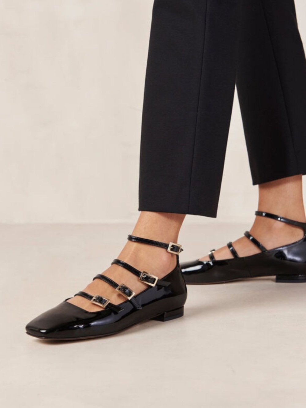 ALOHAS Luke Onix Black Patent Multi-Strap Mary Jane Ballet Flats Size 6 / 36